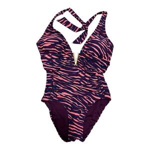 Jaclyn Smith Women’s Pink/Purple Zebra Print One Piece Swimsuit Size 14